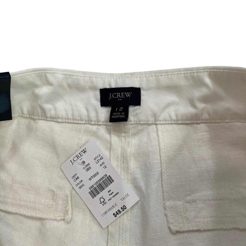 J.Crew Factory NWT Women's White Linen Blend Scalloped Hem 4" Shorts Size 12 - Picture 3 of 13